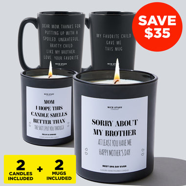 Celebrate Your Mom (Sorry about my Brother) - 4 Pack Bundle Mug + Candle