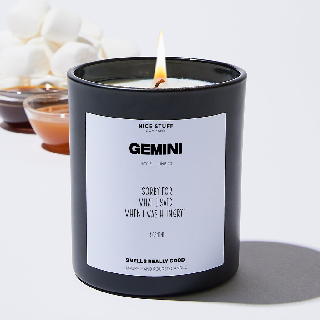 Sorry for what I said when I was hungry - Gemini Zodiac Black Luxury Candle 62 Hours