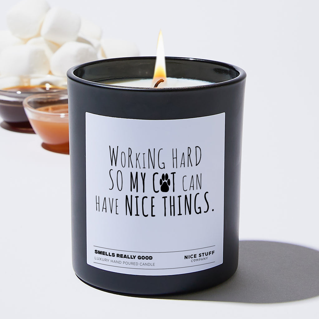 Working Hard So My Cat Can Have Nice Things  - Funny Black Luxury Candle 62 Hours