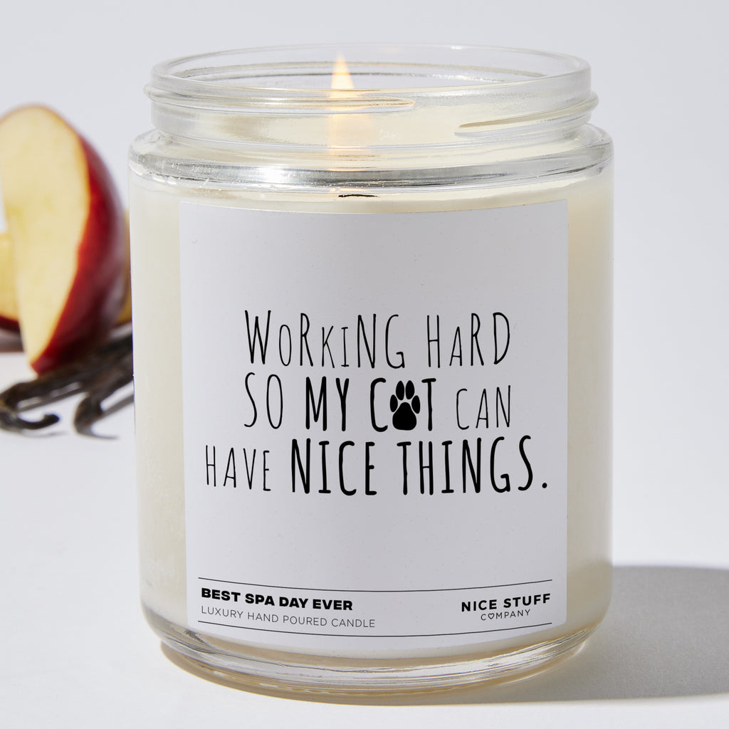 Working Hard So My Cat Can Have Nice Things  - Funny Luxury Candle Jar 35 Hours